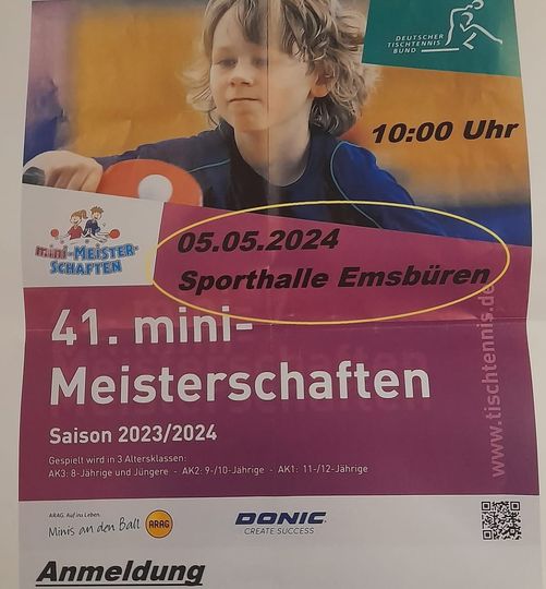 Tischtennis: 41. Minimeisterschaften am 05.05.24 in der Sporthalle!